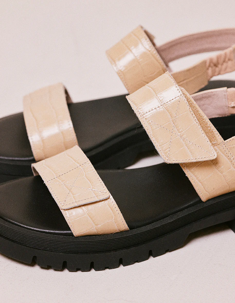 Sandales Albane - Cuir croco écru