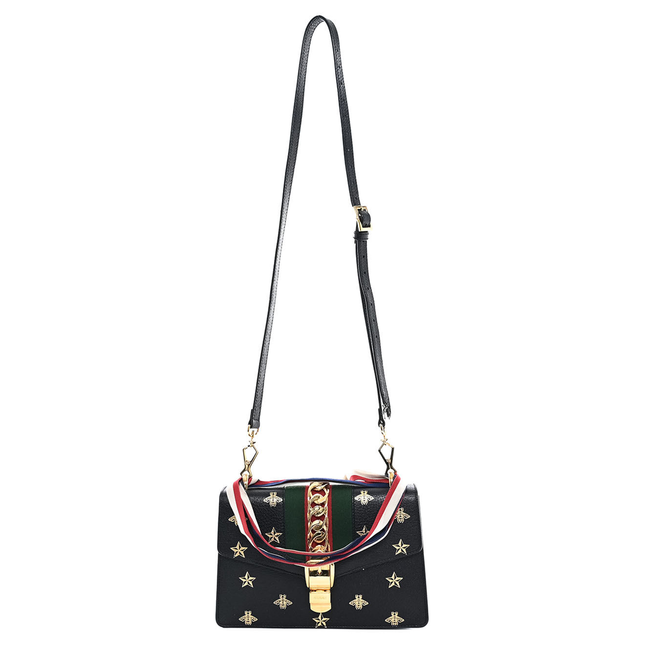 Gucci Sac bandoulière Sylvie Edition limitée en Cuir à Motifs noir - Très bon état - L.26 cm