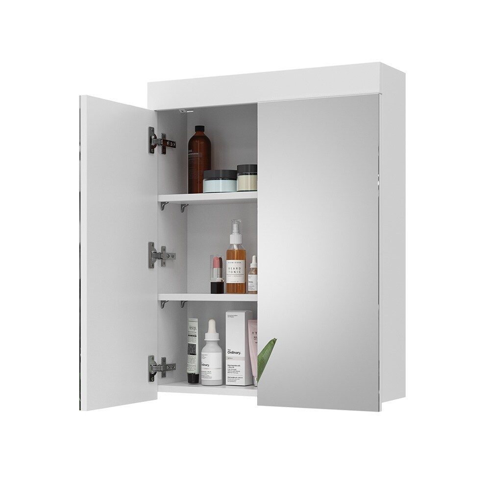 Vicco Spiegelschrank Badspiegel Badezimmermöbel Luna Weiß Skandi 60x77 cm Badezimmer Schrank Badmöbel Schranktür Spiegeltür Schrankfach Wandspiegel Ablage Aufbewahrung
