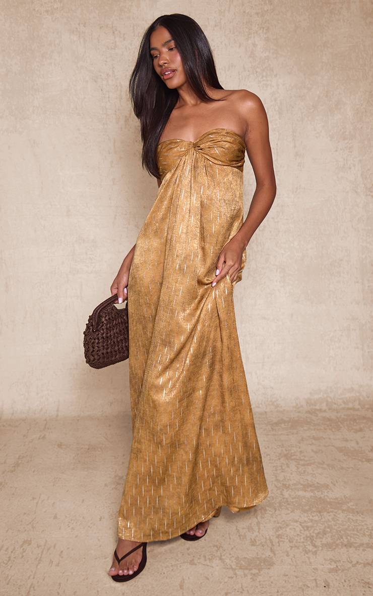 Golden Olive Robe Maxi Bandeau En Tissage Texturé