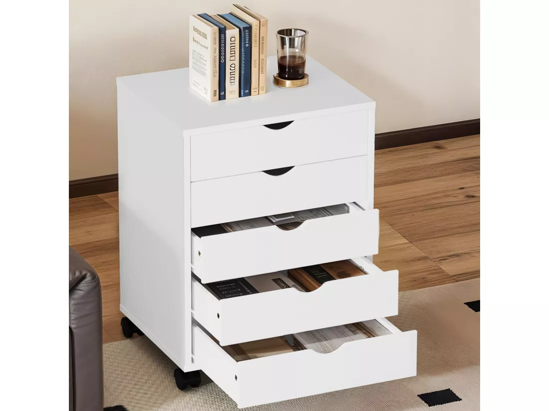 YITAHOME Armoire Mobile à 5 Tiroirs en Bois pour Documents A4, Format Lettre, Armoire de Classement Verticale Portable, Blanc