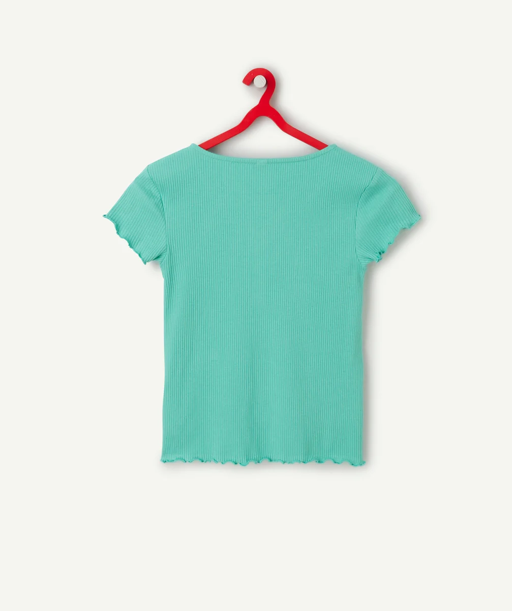 t-shirt manches courtes fille en coton bio côtelé vert