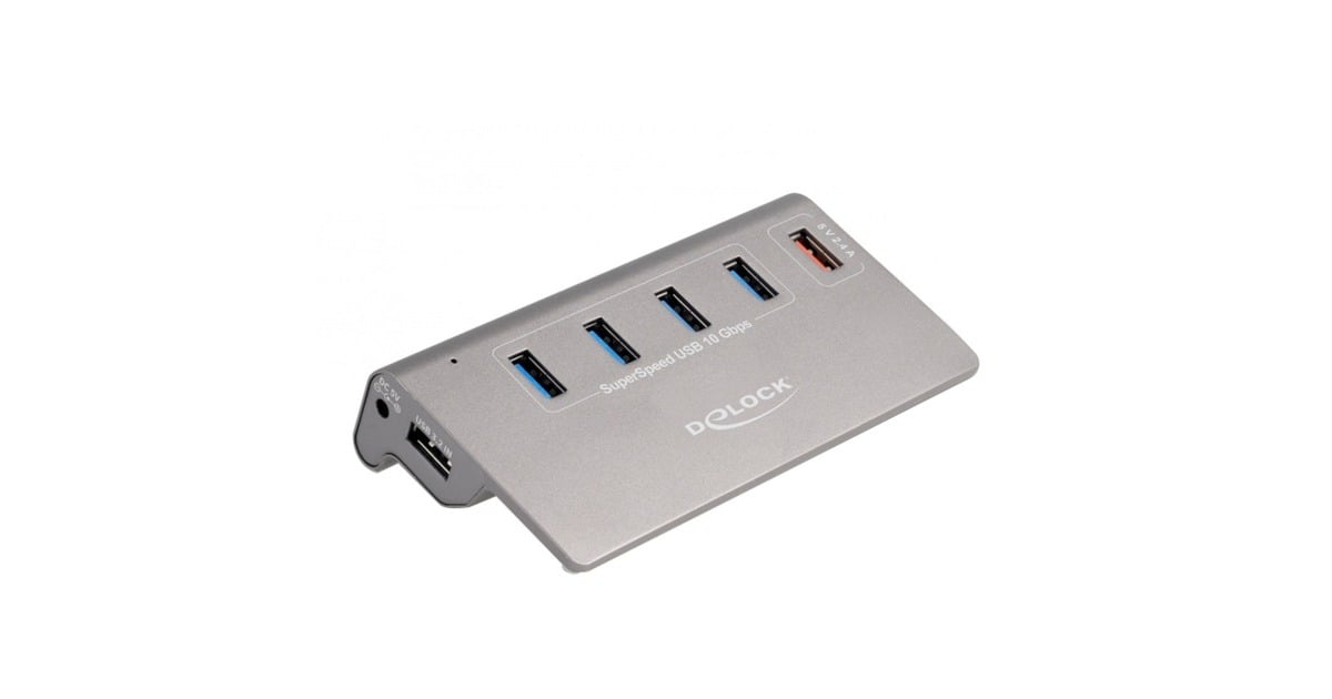 DeLOCKUSB-hub 10 Gbps met 4 USB-A + 1 Quick Charge poort  (Grijs, Incl. voeding)