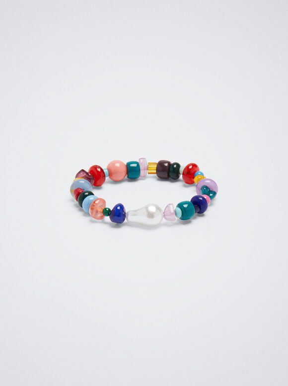 Pulsera Elástica Con Perla - Multicor