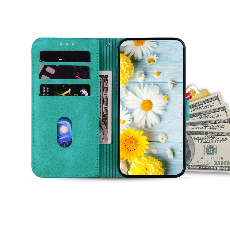 Samsung Galaxy S25 Leder Tasche Wallet - Blumen Imprint - Türkis