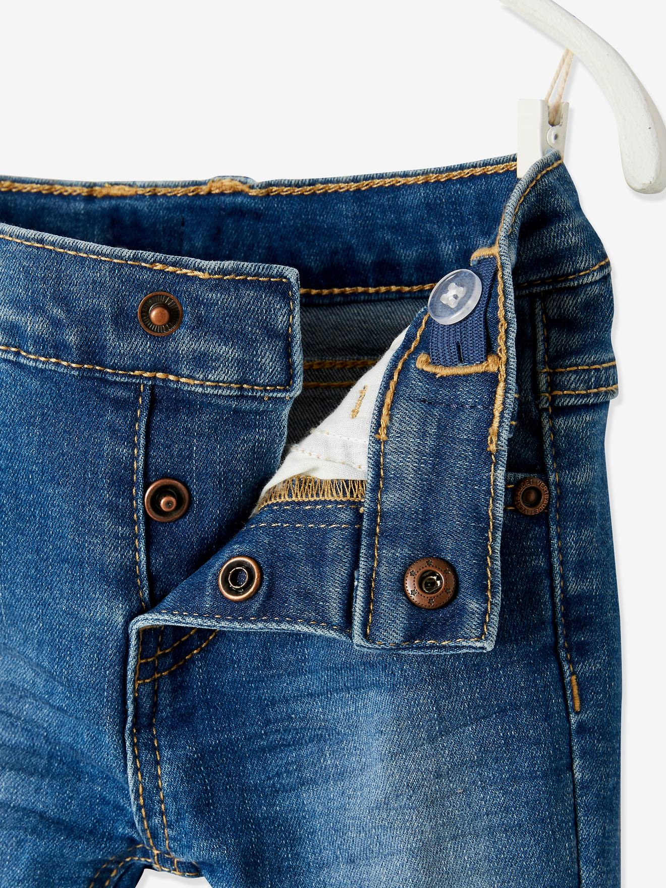 Calça jeans reta para bebê menino e menina, lavagem azul escura