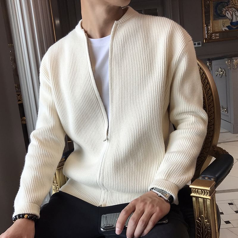 DuckleBeam - Geribbeld oversized gebreid jasje met ronde hals en rits