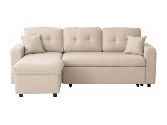 Canapé d'angle 3 places convertible réversible Marius en tissu - Beige - L220 x P146 x H84cm - Loungitude
