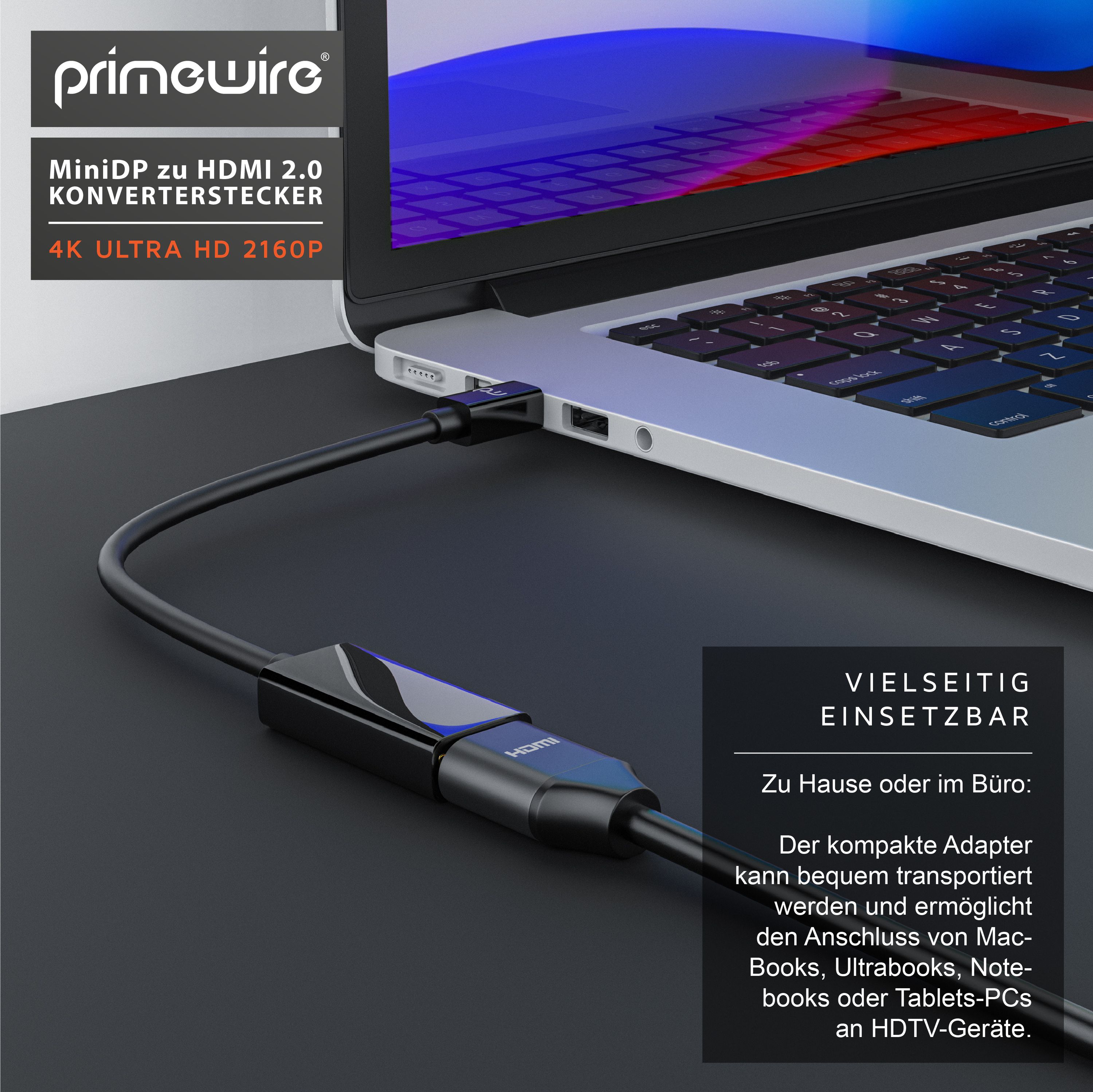 Primewire Mini DisplayPort zu HDMI Adapter, Ultra HD 4k MiniDP zu HDMI Buchse Monitor Konverter, Adapterkabel