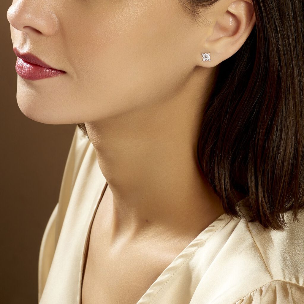 Boucles D'oreilles Puces Eclat Argent Blanc Oxyde De Zirconium