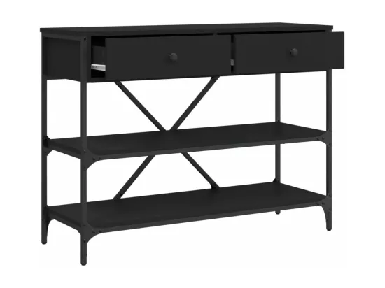 Table console avec tiroirs et étagères noir bois d'ingénierie