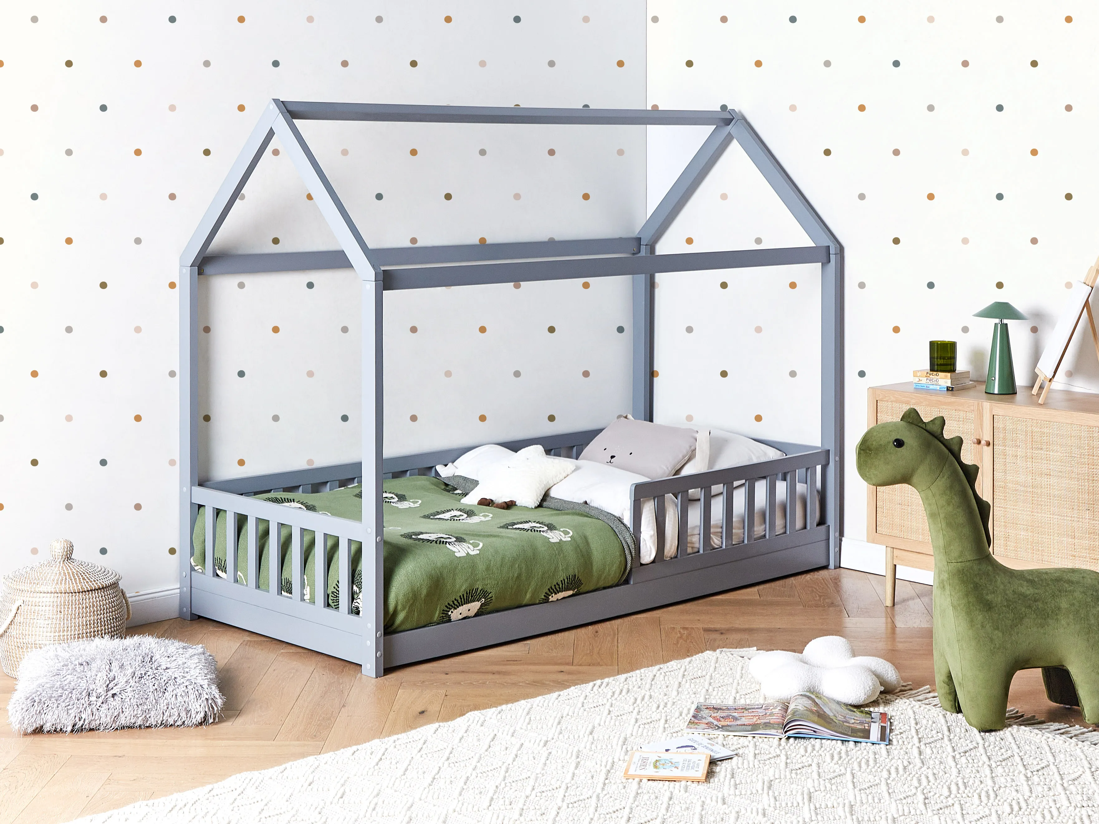 Kinderbed Huis Dennenhout COSSAYE 90 x 200 cm Grijs