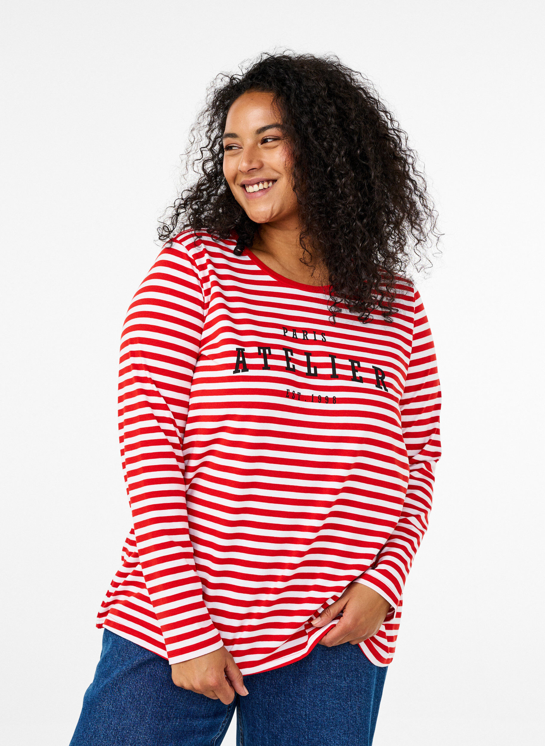 Bluse med striber og motiv