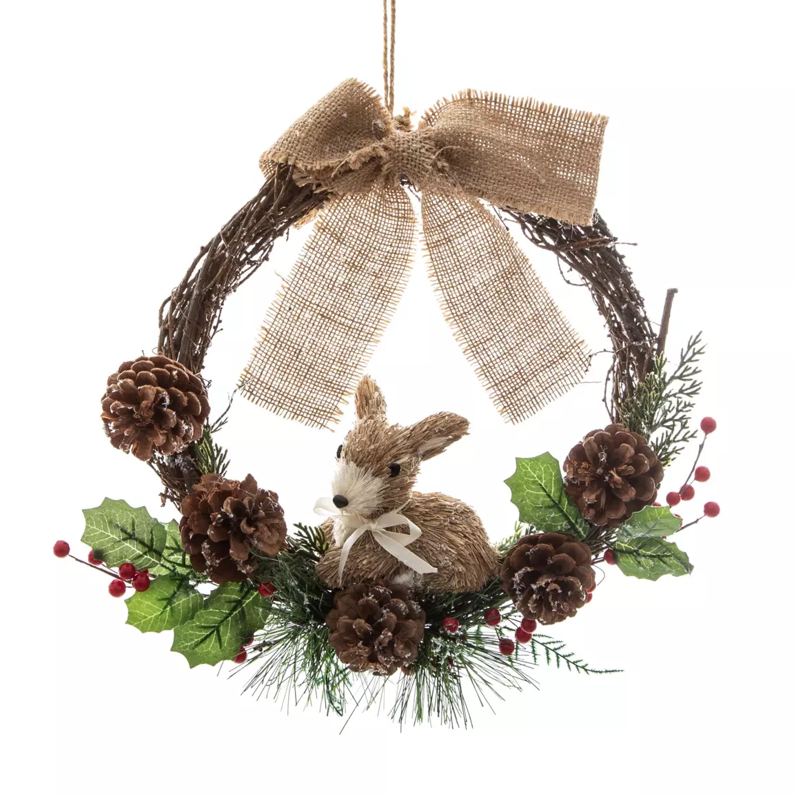 Couronne de Noël (D32 cm) Lapin et nœud