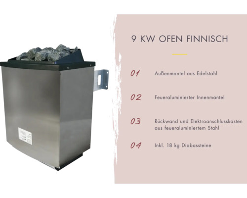 Saunacabine Karibu Skrollano 3 inclusief 9 kW kachel en externe bedieningseenheid, met voorruimte en geïsoleerde houten deur met dubbele beglazing, terragrijs/wit