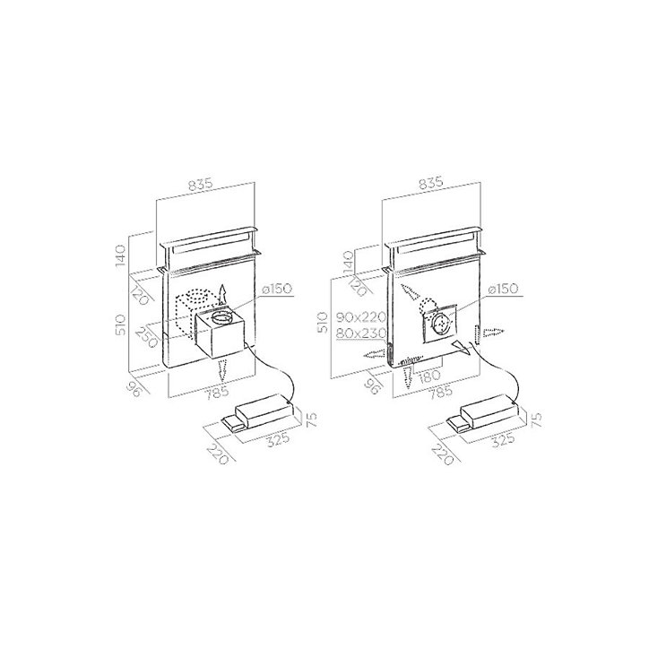 Hotte encastrable au plan de travail inox L. 90 cm Pandora Elica