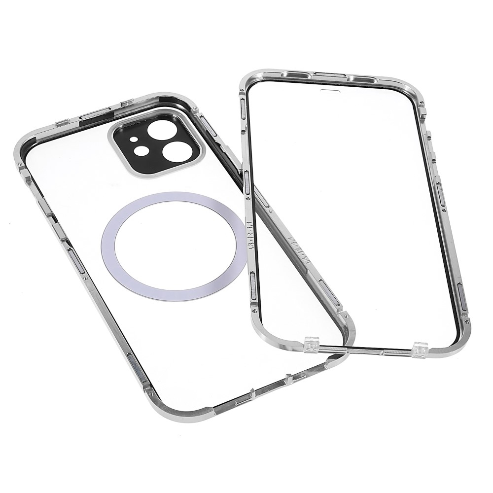 iPhone 12 MagSafe Magnetische Alu Schutzhülle mit Panzer Glas Backcover   Display- / Kameraglasschutz (Magnet-Technologie) - Silber