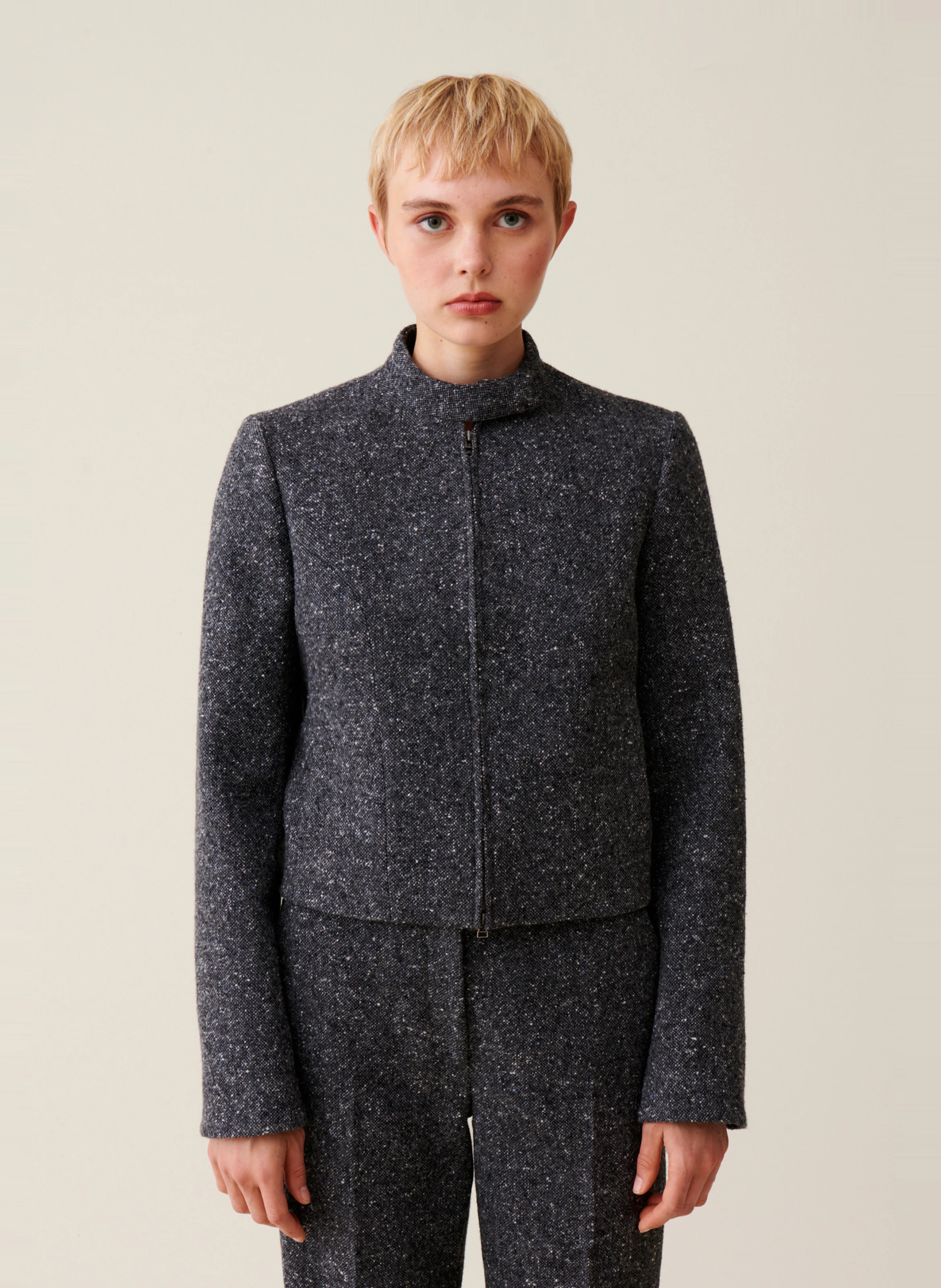 Veste droite col montant | Gris