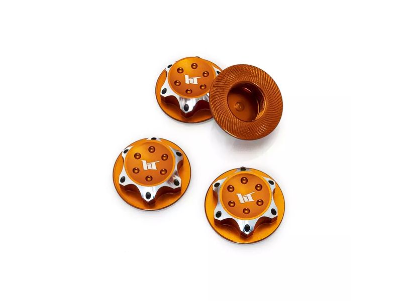 Hobbytech Radmuttern Aluminium 17 mm Orange, 4 Stück, 1:8 Leichte Aluminium Radmuttern für Modelle im Massstab 1:8 mit 17 mm Radmitnehmer