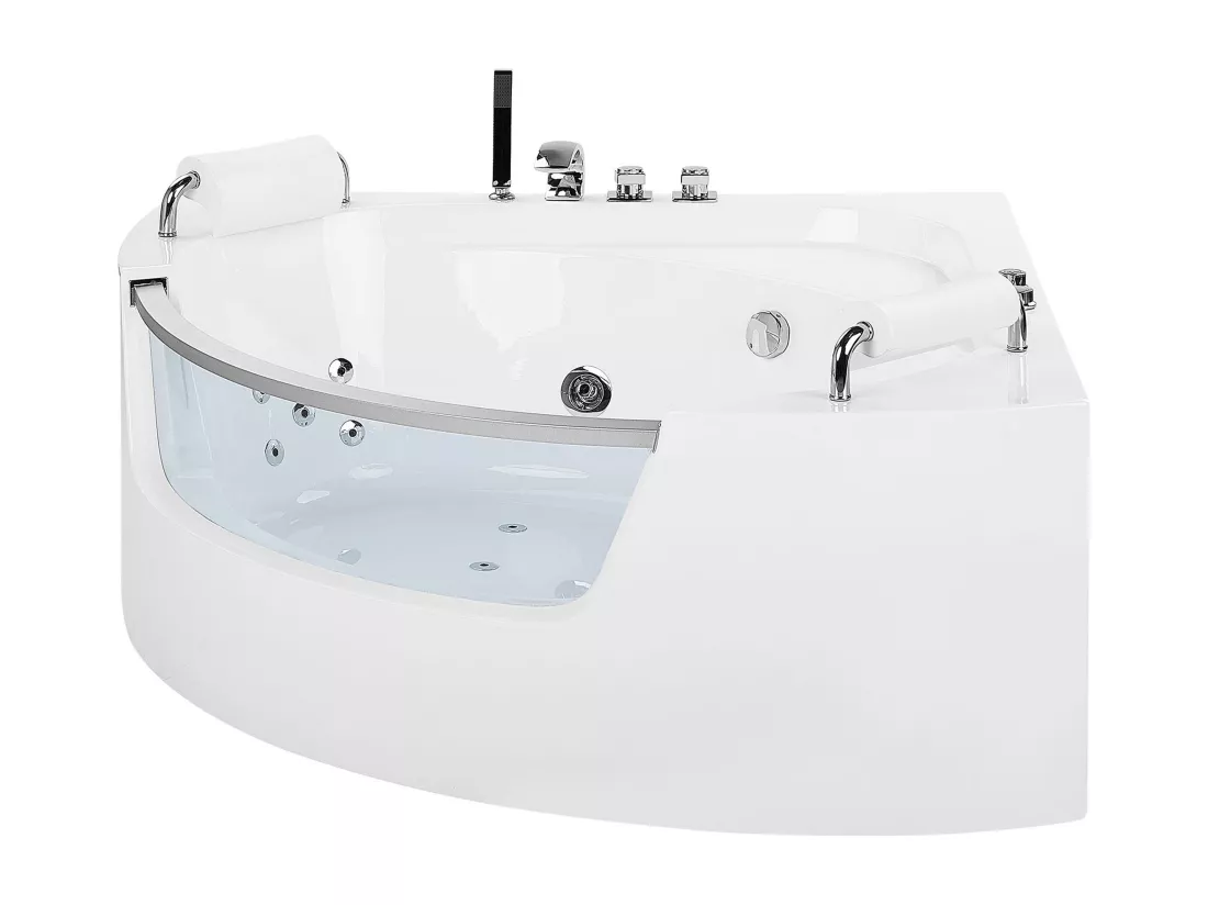Baignoire d'angle blanche 187 x 136 cm avec LED MANGLE