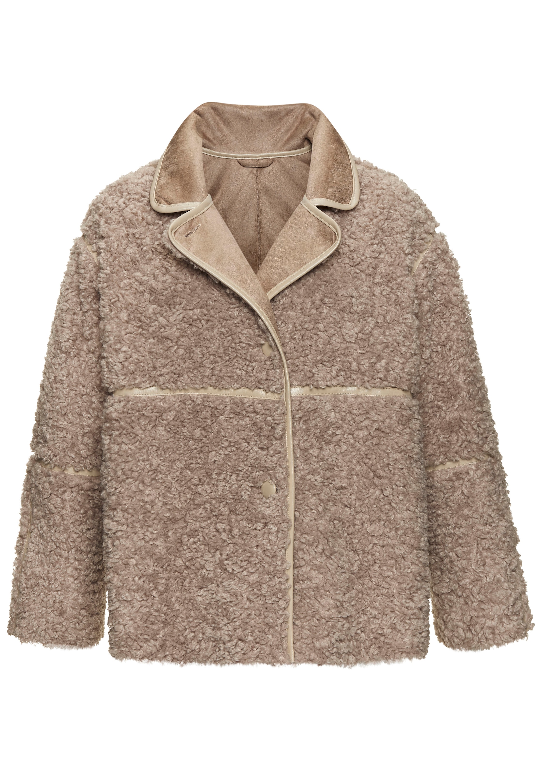 LASCANA Fellimitatjacke mit Lederimitat-Einsätzen, Sherpa-Jacke aus Teddyplüsch mit Taschen
