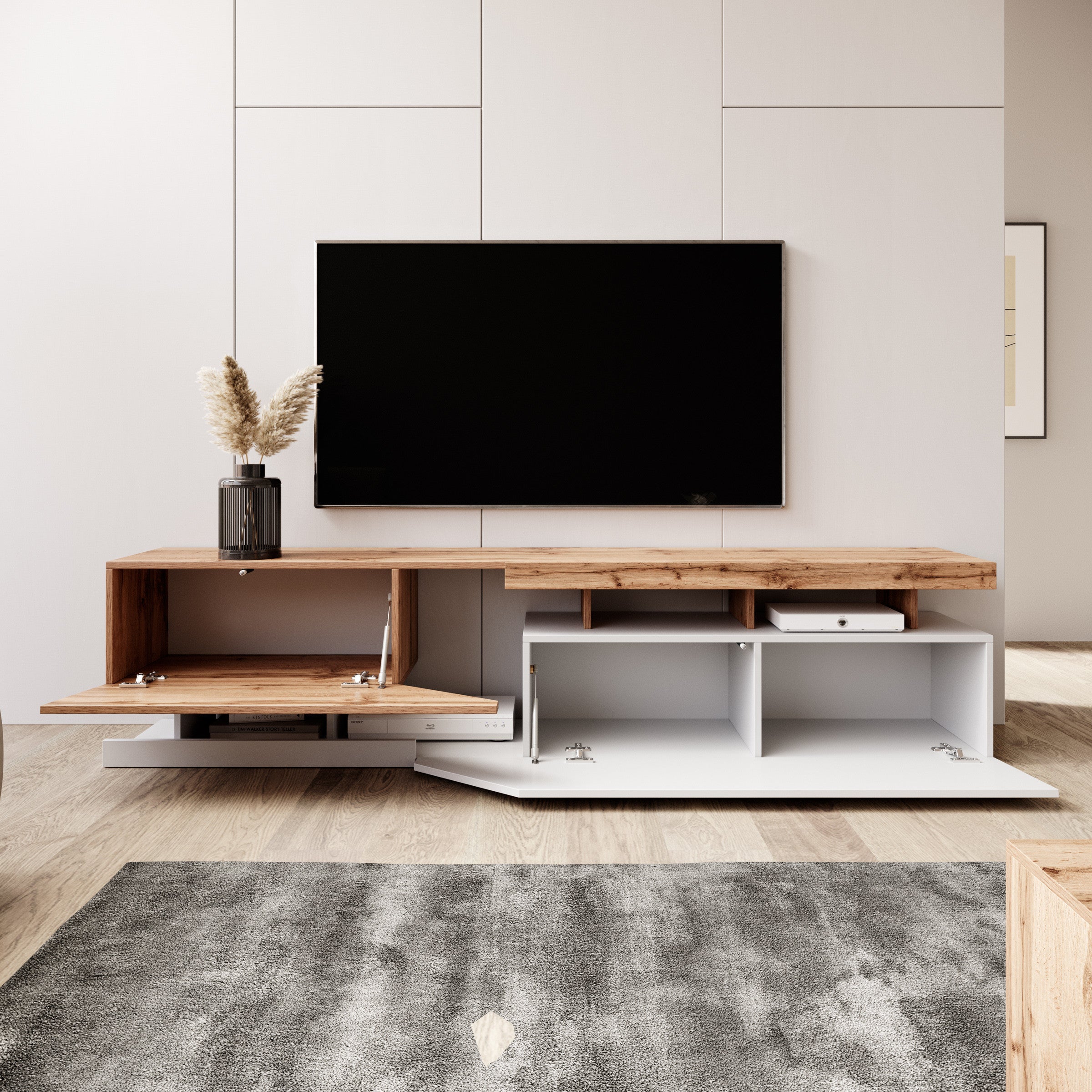 Meubella - TV-Meubel Canberra - Eiken - Wit - 200 cm
