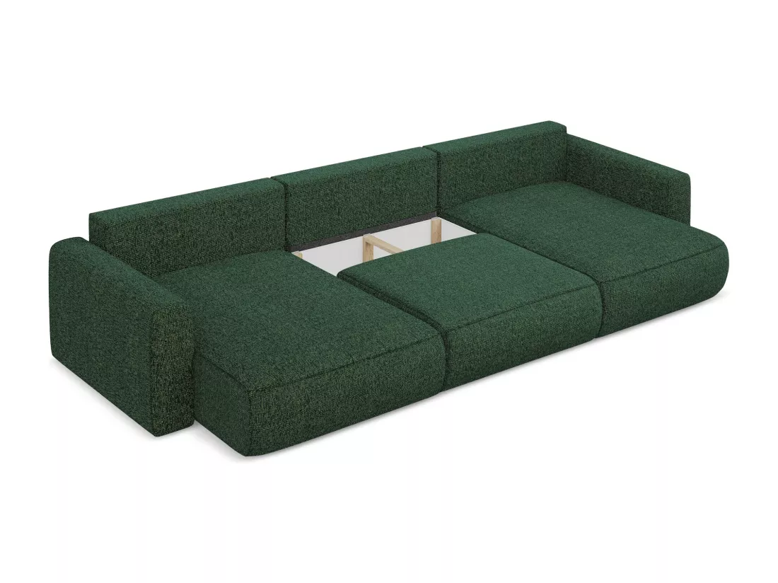 Canapé d'angle panoramique convertible en tissu texturé - vert - KAPUA