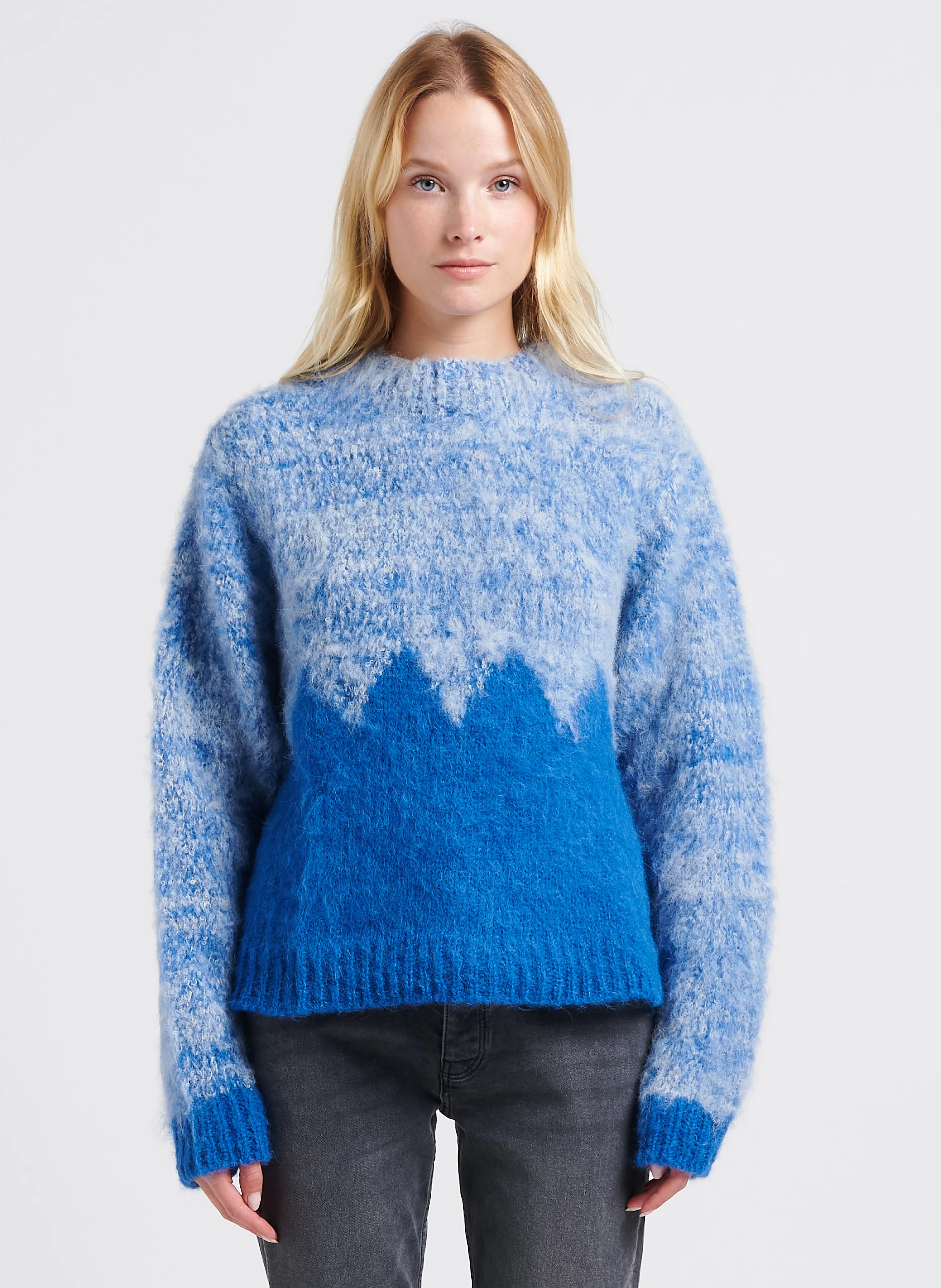 LYDIE - Pull col rond jacquard en alpaga | Bleu