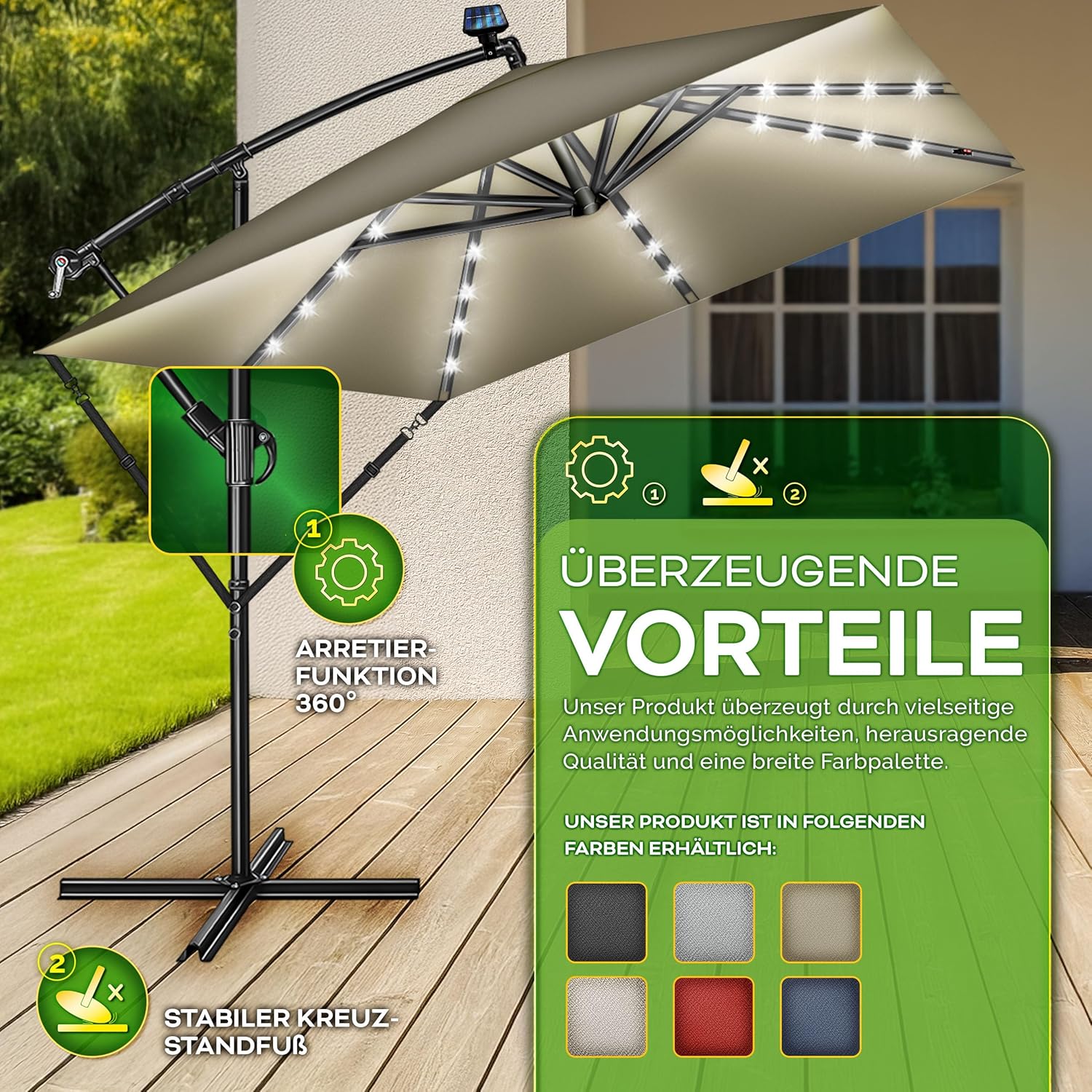 tillvex® Alu Sonnenschirm Rechteckig Ø 330 cm + Abdeckung mit Kurbel | Ampelschirm Eckig mit Ständer & Windschutz | Gartenschirm UV-Schutz Aluminium | Kurbelschirm Marktschirm wasserdicht 360° drehbar