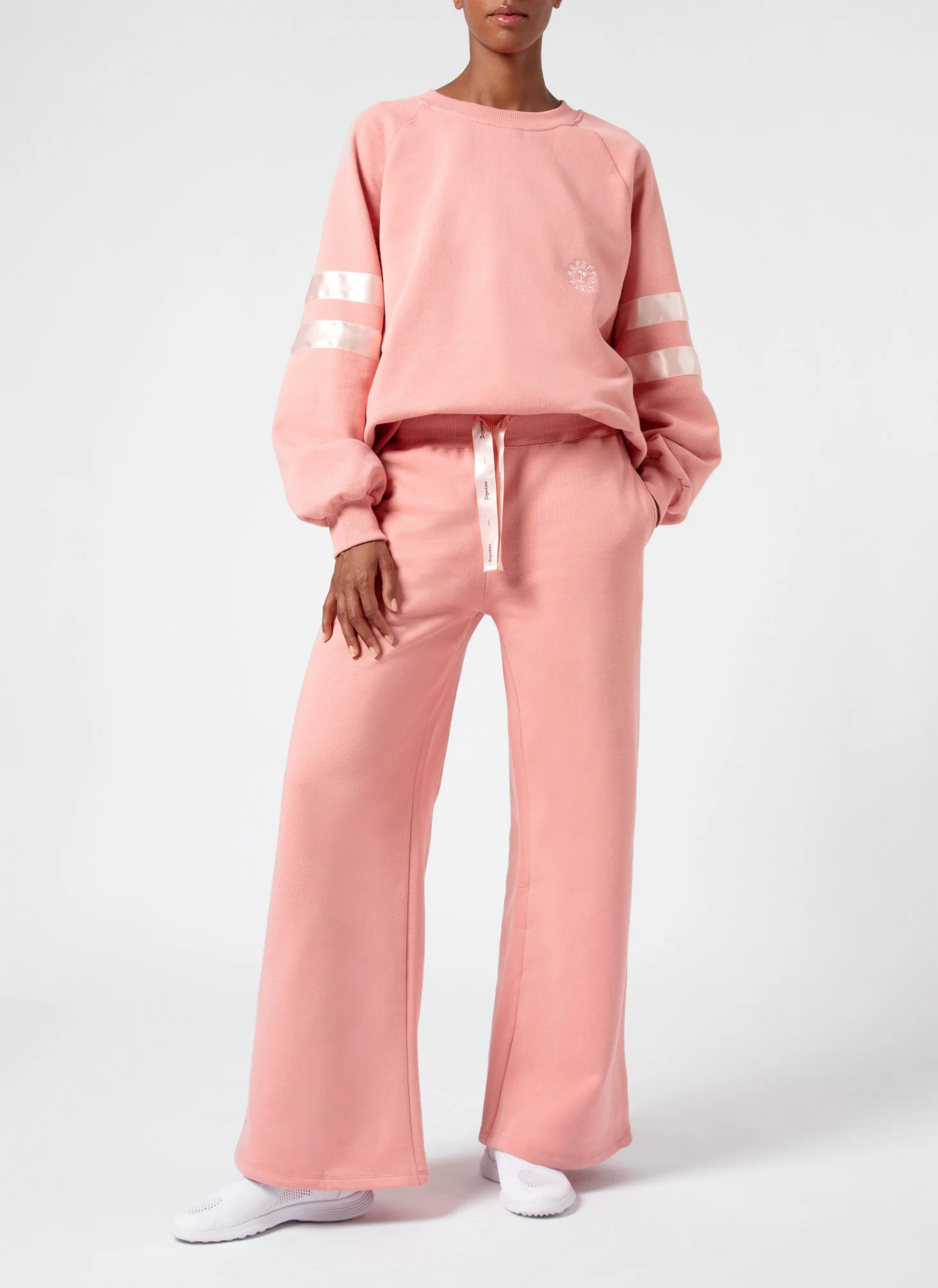 Sweatshirt col zippé en coton mélangé | Rose