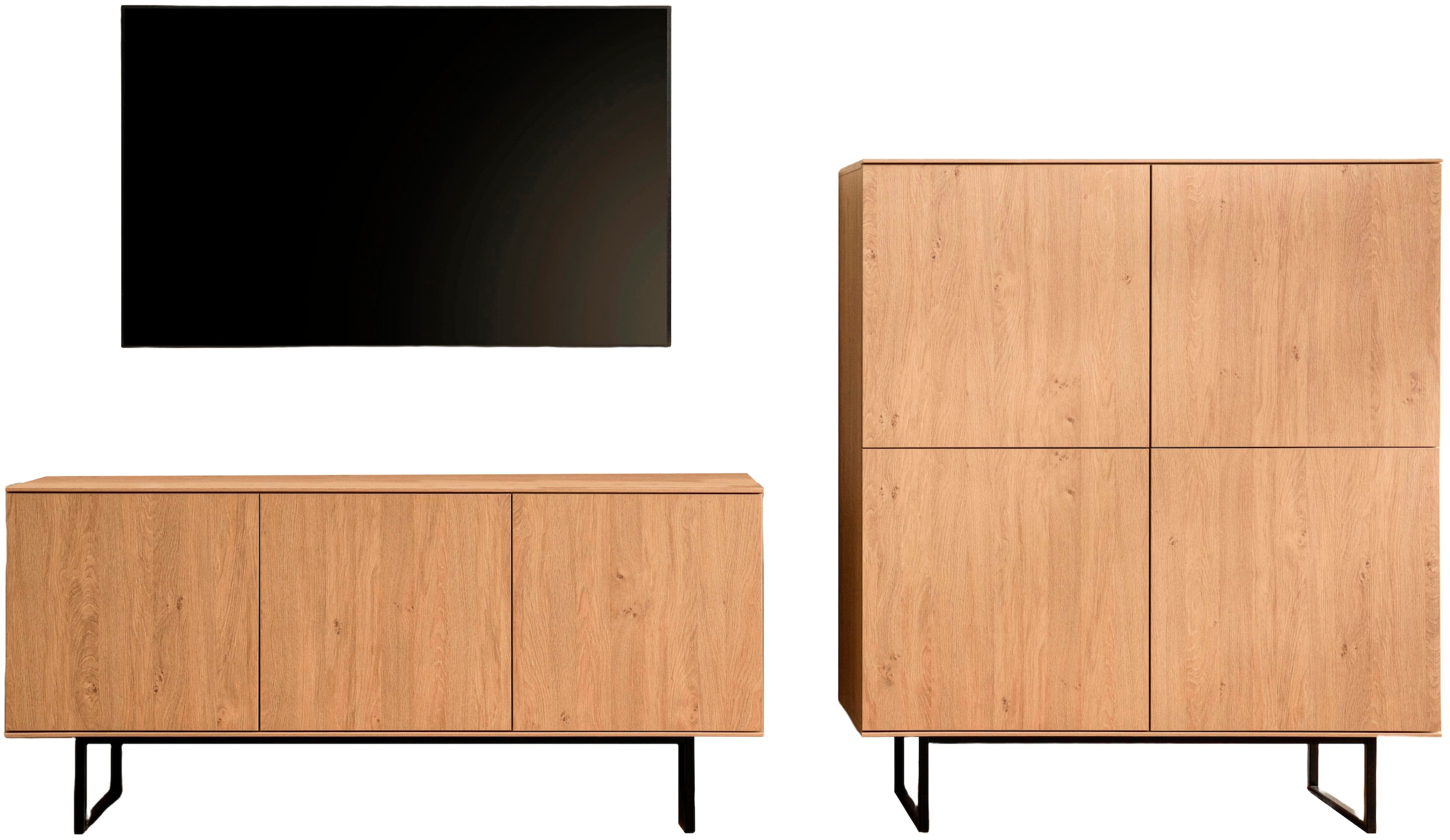 Home affaire Wohnwand »Lund, moderne Anbauwand, Wohnzimmer-Set in Stone Oak« 2 Stk. tlg.