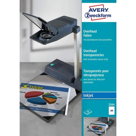 Avery Zweckform 2504 Overhead-Folien, DIN A4, einseitig beschichtet, Sensorstreifen auf kurzer Seite, 50 Bogen