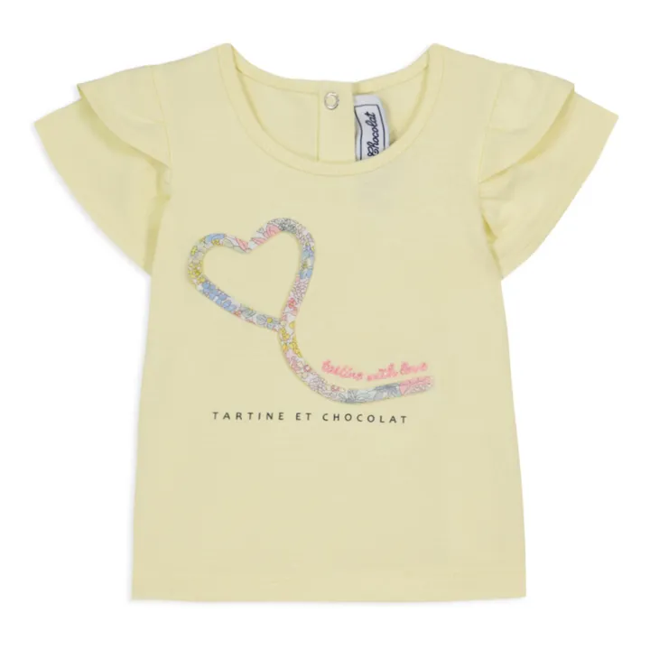Tartine et Chocolat T-Shirt Cœur Fleuri | Jaune pâle