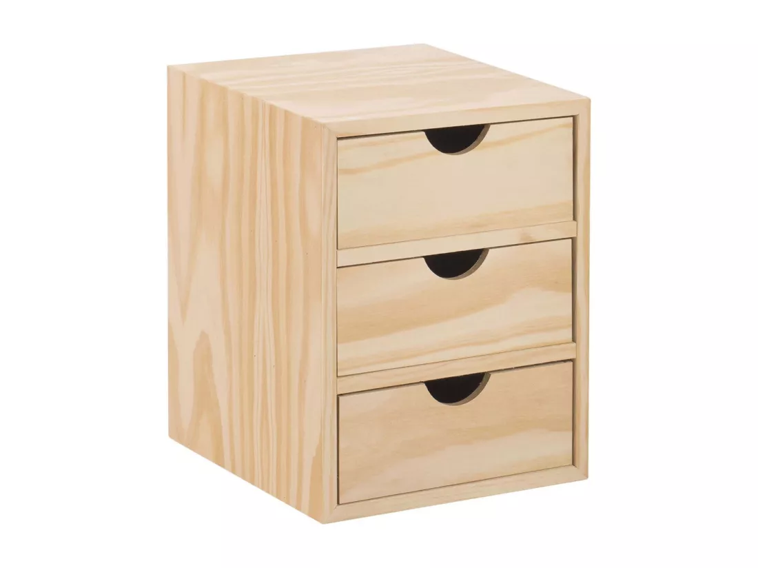 Mini rangement bloc en pin brut avec tiroirs 3 tiroirs
