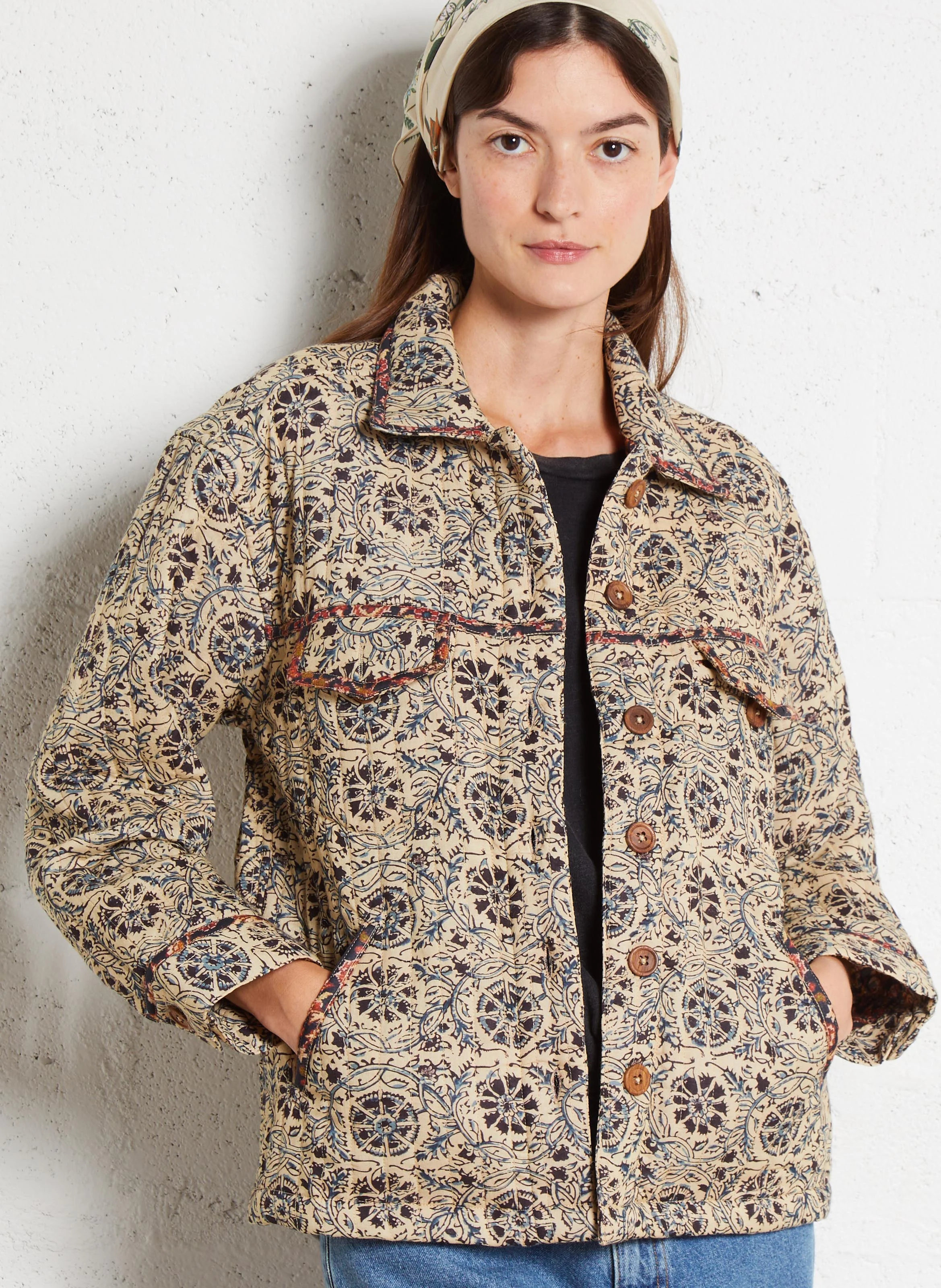 ANOUSHKA - Veste droite imprimée en coton | Bleu