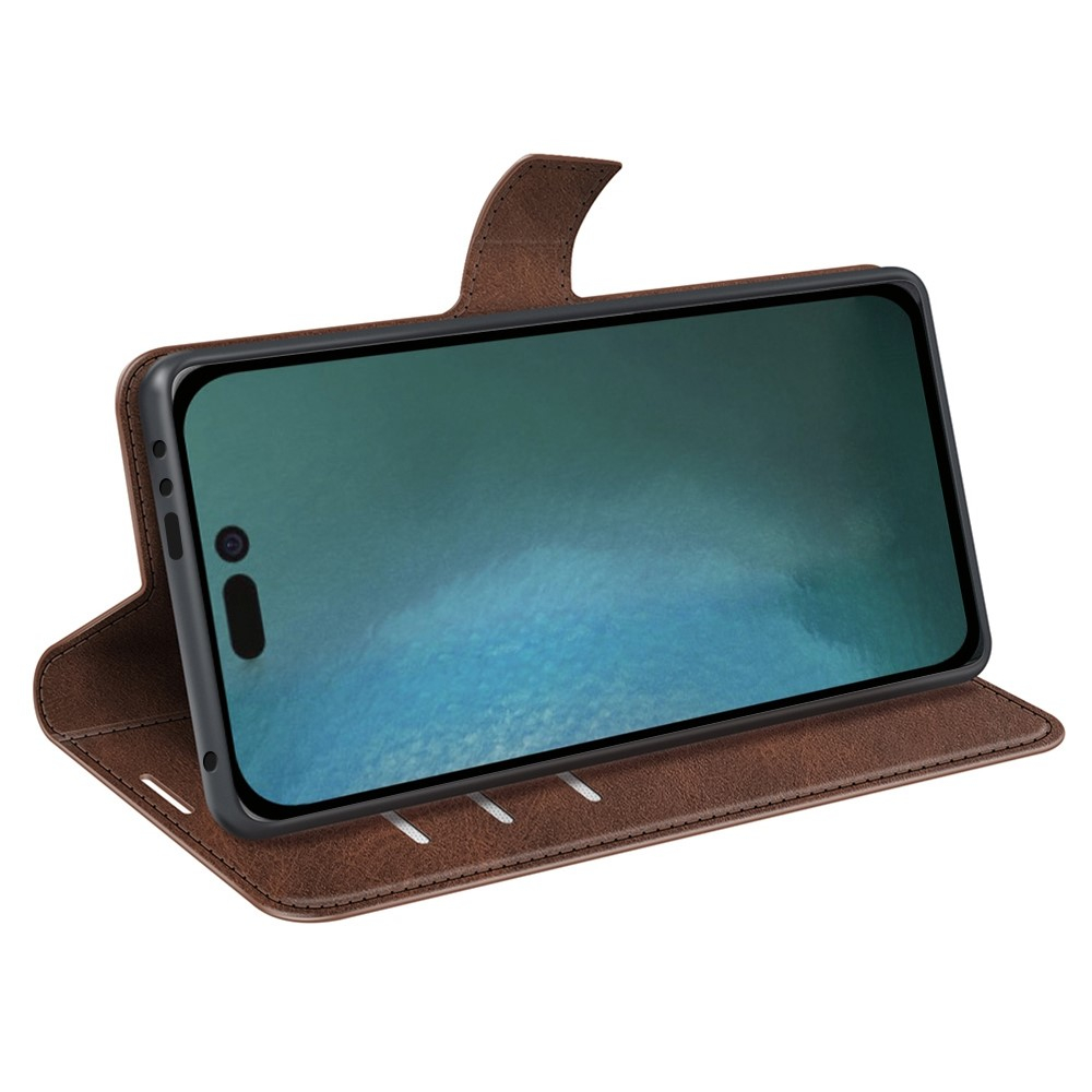 iPhone 14 Pro Vintage Leder Tasche Flip Cover Fashion Design - Braun