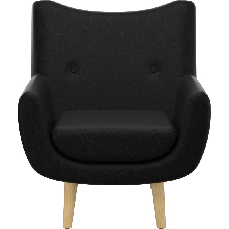 Fauteuil Luze, 1 place, pieds bois, revêtement simili cuir anthracite