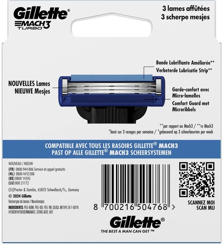 Gillette Mach3 Turbo - Scheermesjes - 8 Stuks