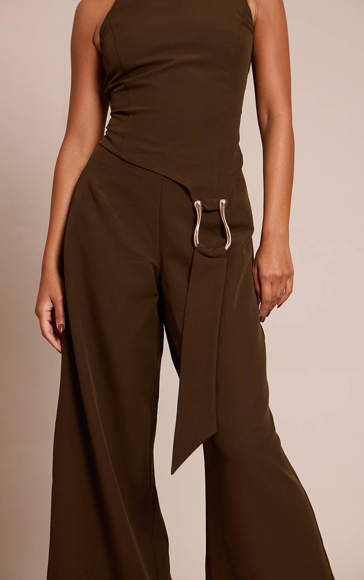 Kaki Combinaison Pantalon Droit Avec Ceinture Tissée Et Détail Ajusté