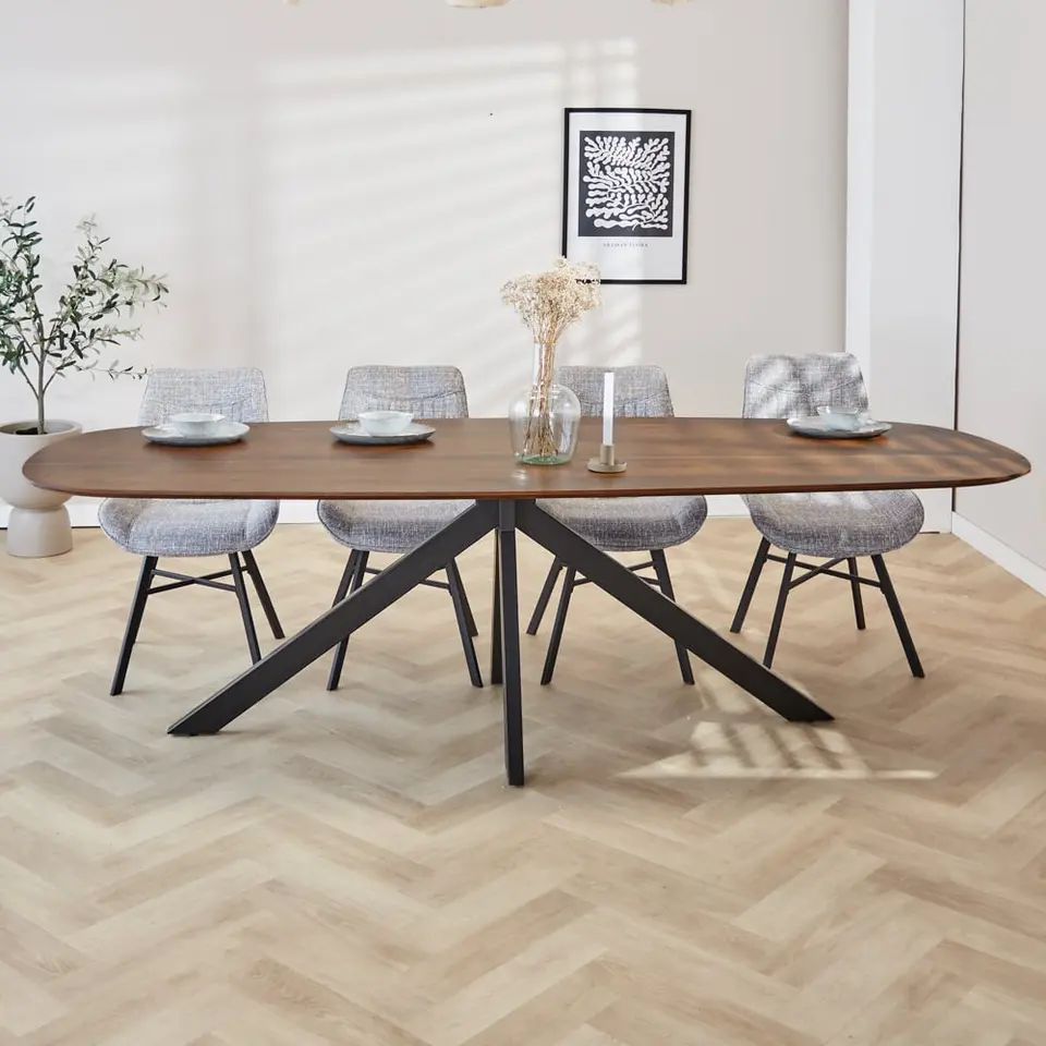 Eettafel deens ovaal Paris walnoot finish 240x100 cm - Hout - Bruin