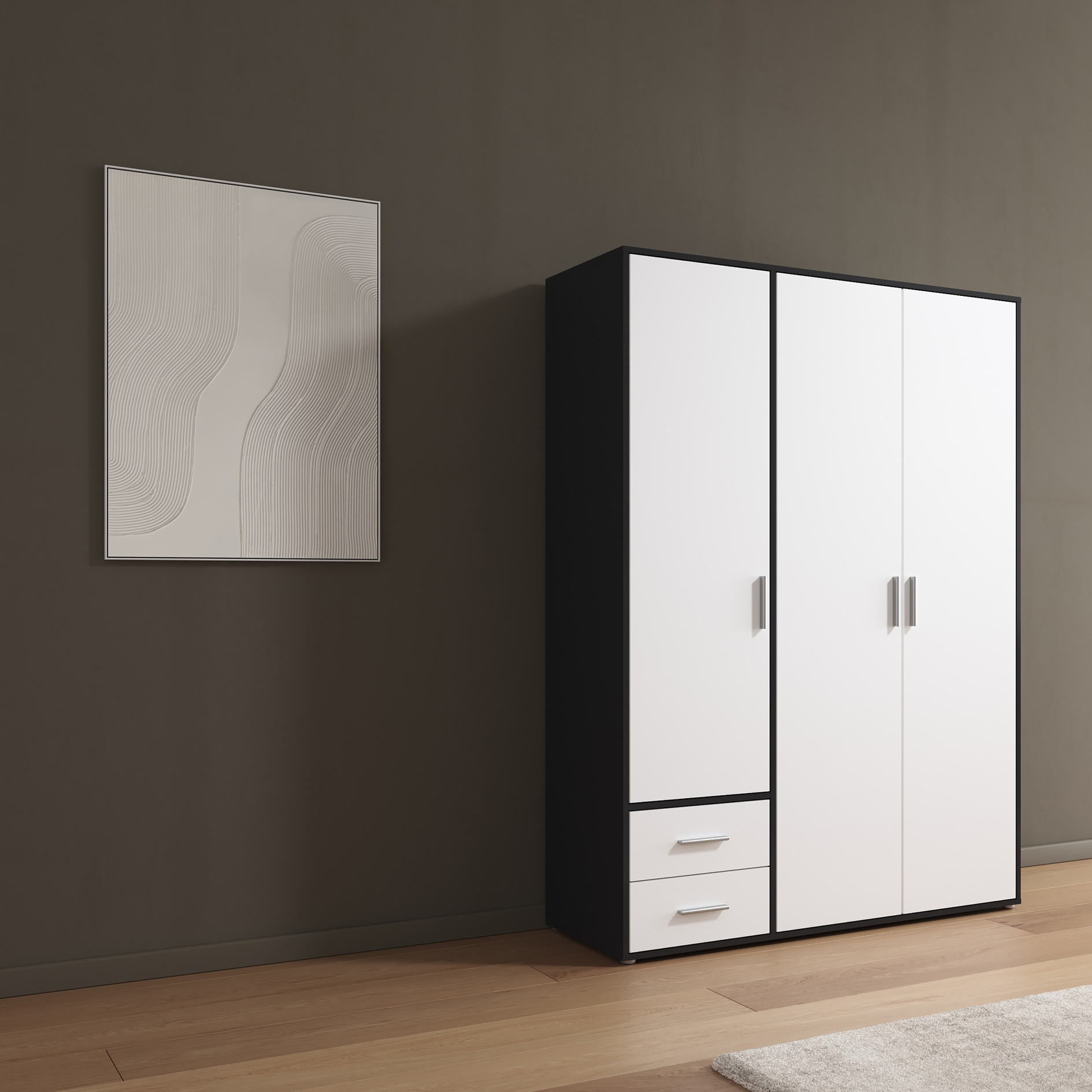 Drehtürenschrank - alpinweiß - grau metallic - 140 cm