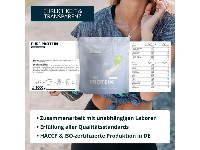 Brandl-Nutrition Pure Protein Vegan Neutral 1000 g Whey-Konzentrat mit authentischem, unwiderstehlichem Geschmack