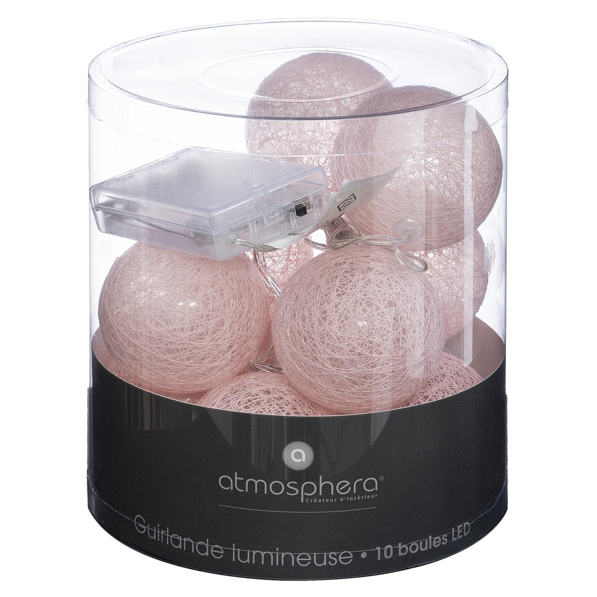 GUIRLANDE LED A PILE TARA 10 BOULES ROSE CLAIR D.6CM