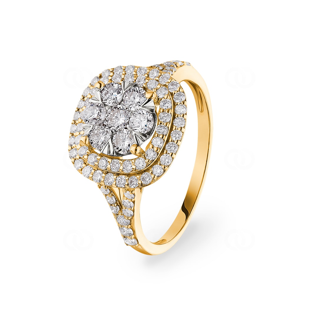 1.00 Karat Diamanten Halo Damenring 750/18 K Gelbgold