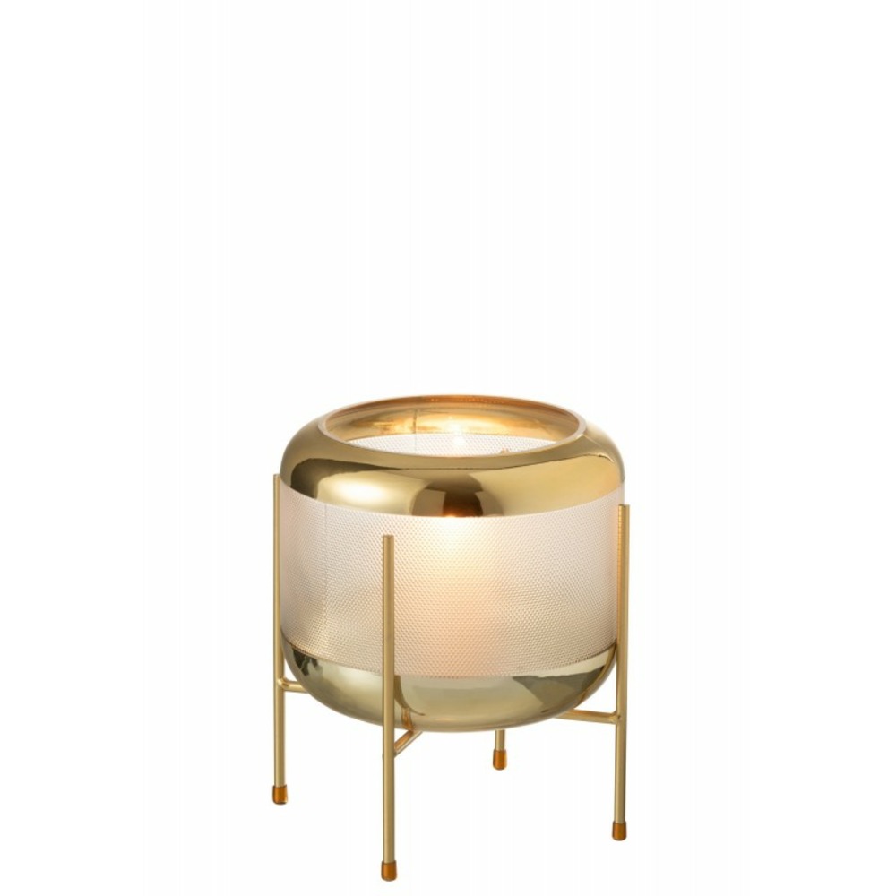 Vase rond en verre sur pied en métal doré 20x20cm