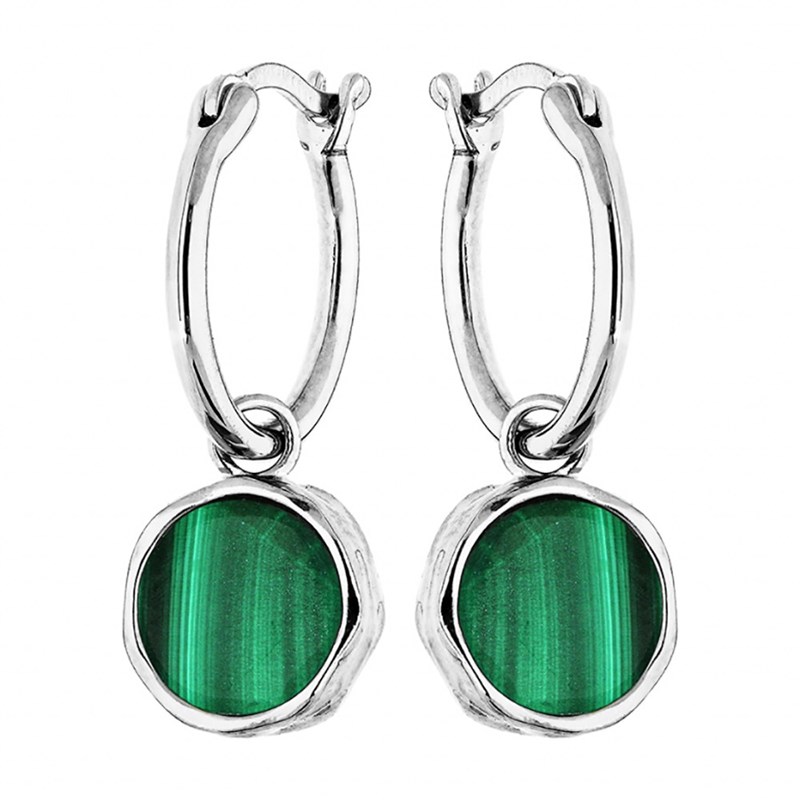 Créoles Argent - Malachite véritable