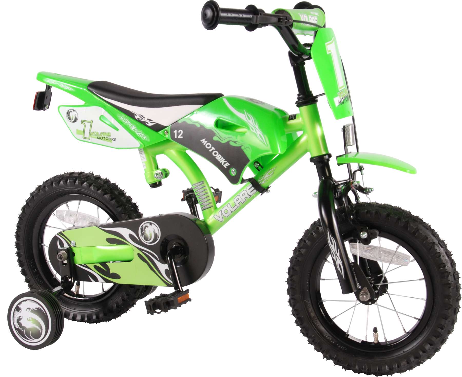 TPFSports Motorrad Kinderfahrrad - Jungen - 12 Zoll - 2 Handbremsen - Grün