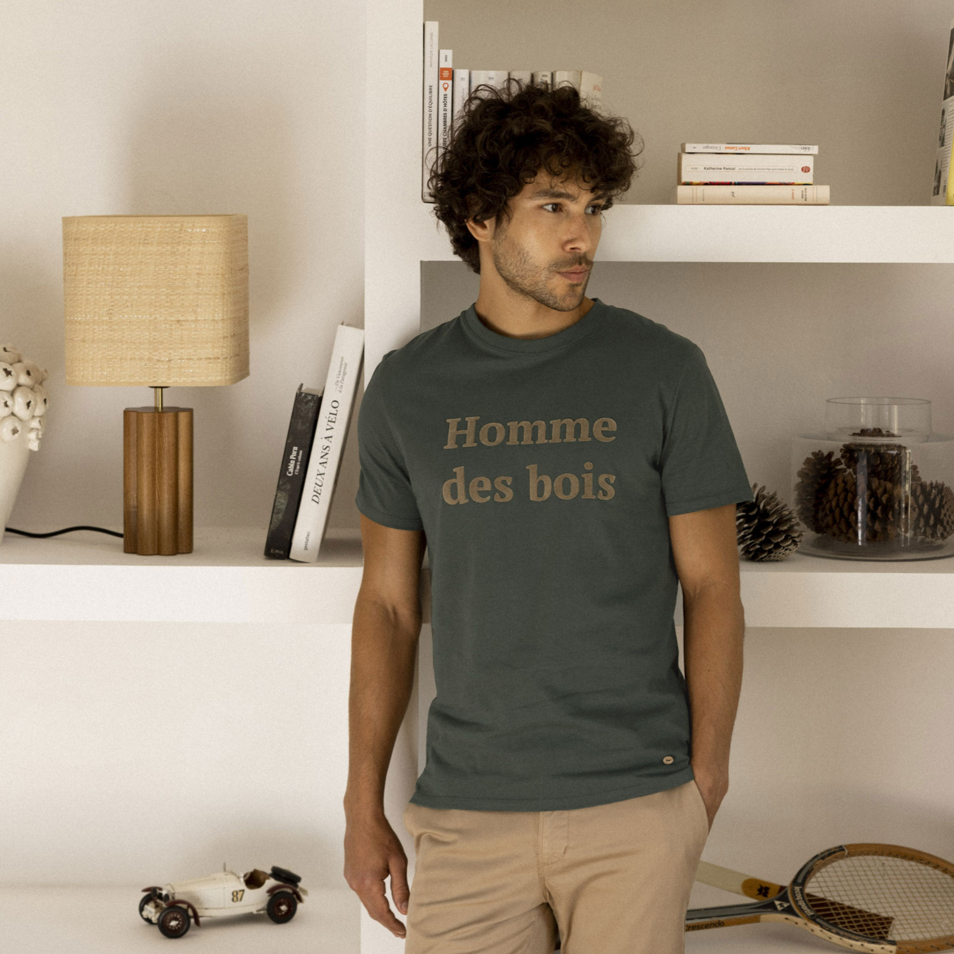 T-shirt col rond vert foncé Homme des bois coton et coton recyclé - modèle Arcy