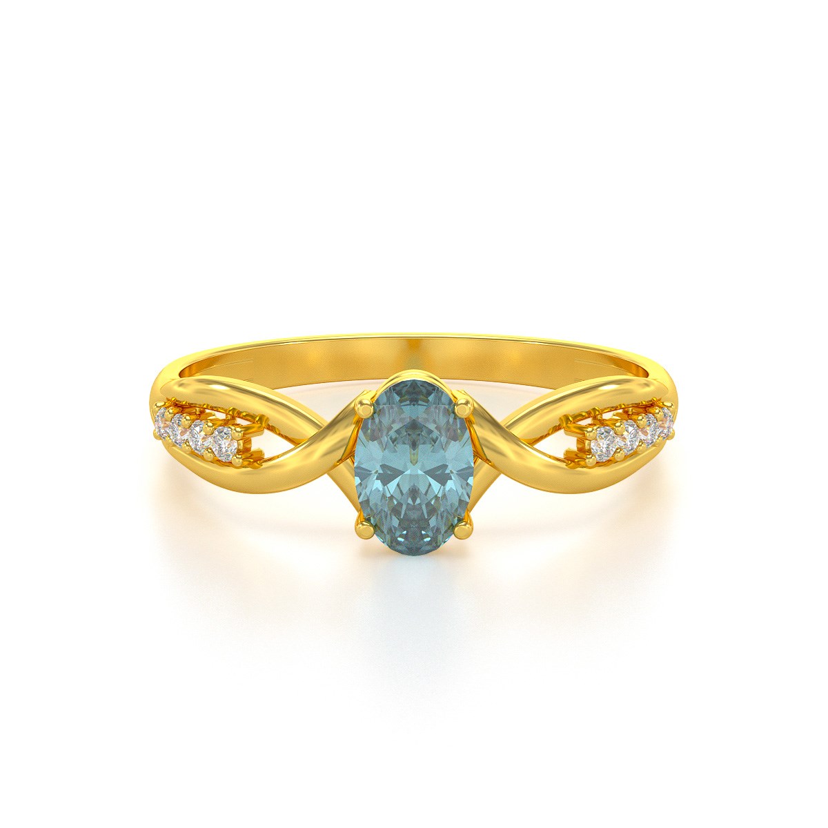 Bague ADEN Or 585 Jaune Aigue-Marine et diamants 1.32grs