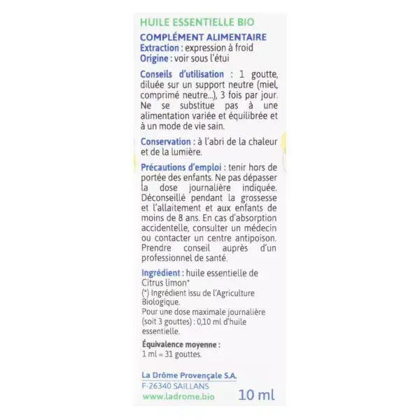 Óleo Essencial de Limão Orgânico Ladrome 10ml